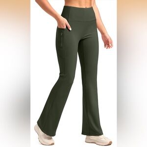 🌲SANTINY Fleece Lined Flare Leggings Womens Large Winter Pants with Pockets